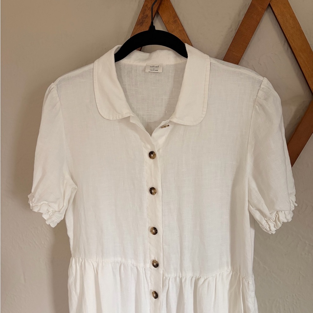 Aritzia Wilfred Naeva White Button-Down 100% Linen Dress - Picture 5 of 6